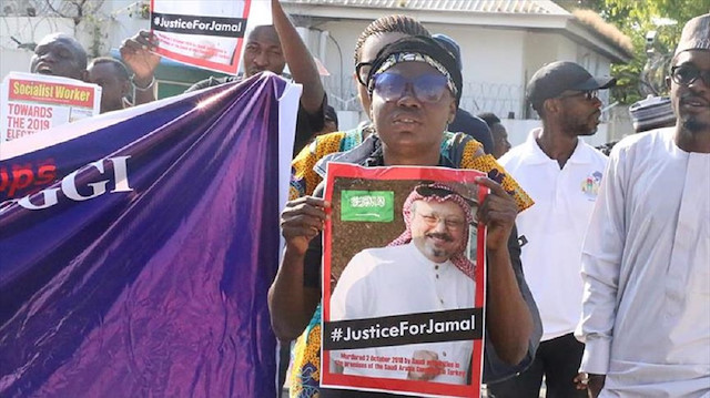 The crowd gathered at a square in the capital Abuja and marched to the Saudi Consulate in the city