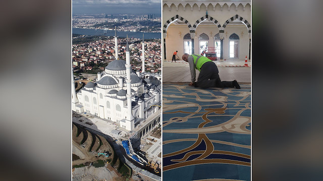Çamlıca Caminin halıları serildi Çamlıca Caminin halıları serildi