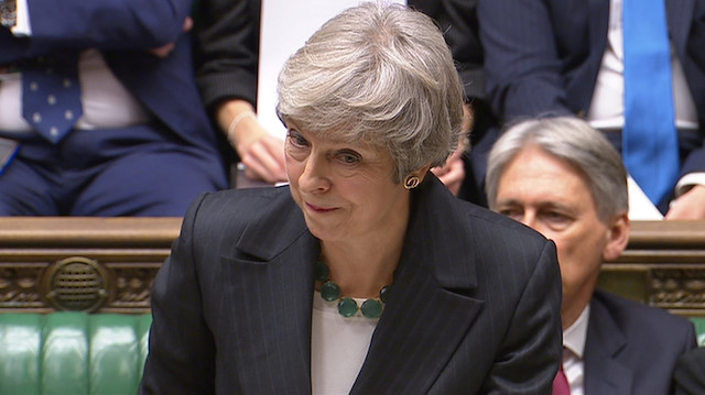 A still image from video footage shows Britain's Prime Minister Theresa May 