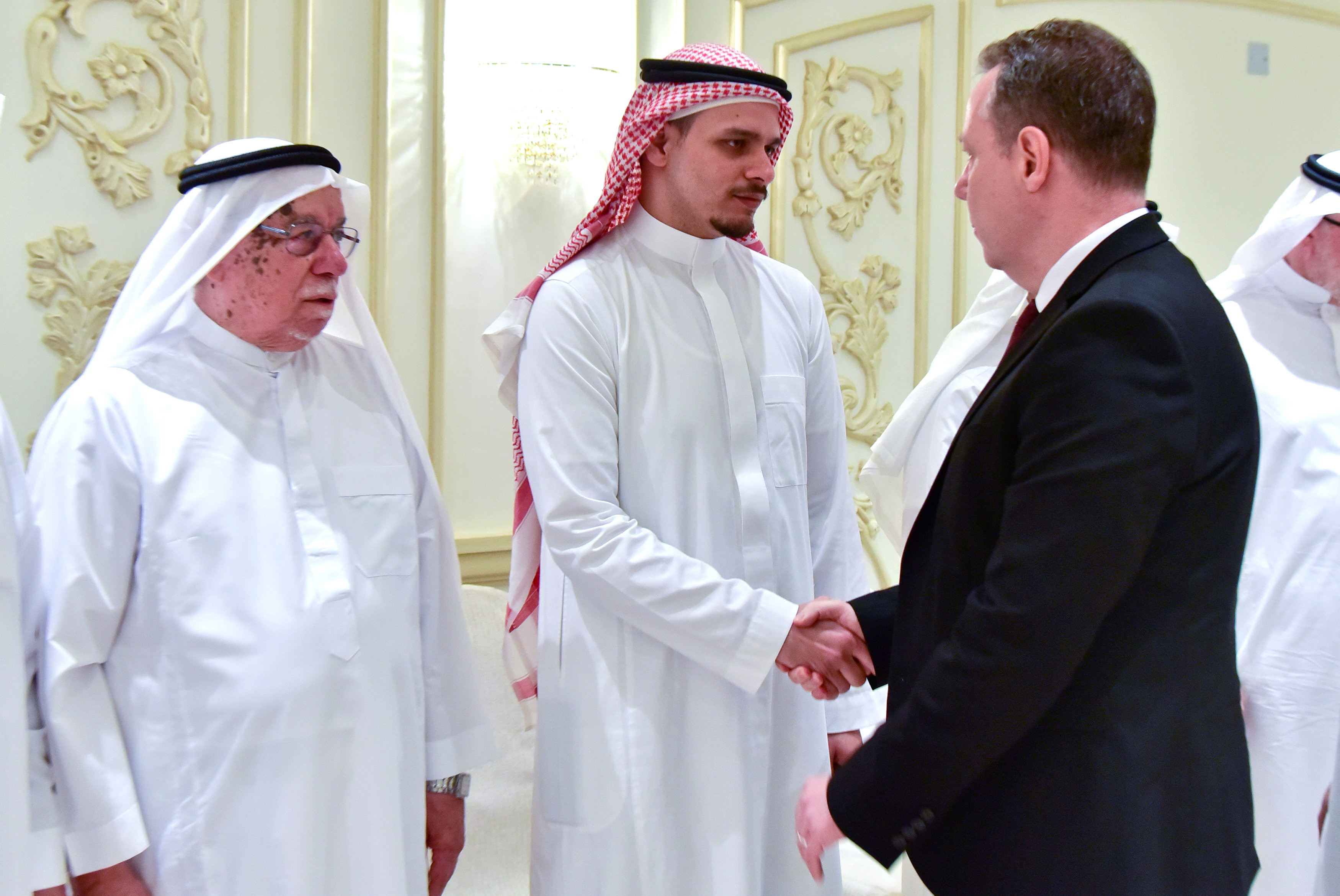 Salah Khashoggi, son of Saudi journalist Jamal Khashoggi, receives condolences from British Consul General Seif Usher, in Jeddah, Saudi Arabia November 16, 2018. 