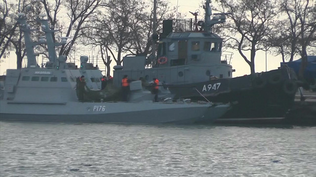 Three Ukrainian ships seized by Russia are moored at Crimean port of Kerch