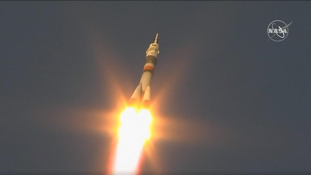 American and Canadian astronauts and Russian cosmonaut launch to the International Space Station