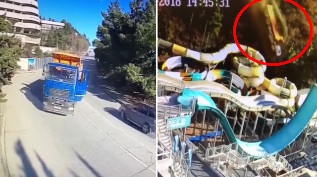 Freni patlayan kamyon su parkına uçtu