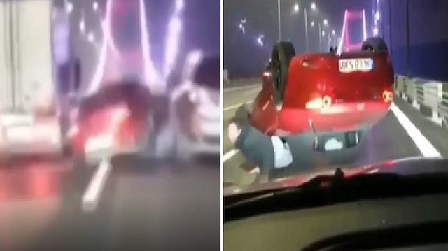 Kaza yapan aracın sürücüsü, otomobilden sürüklenerek çıktı.
