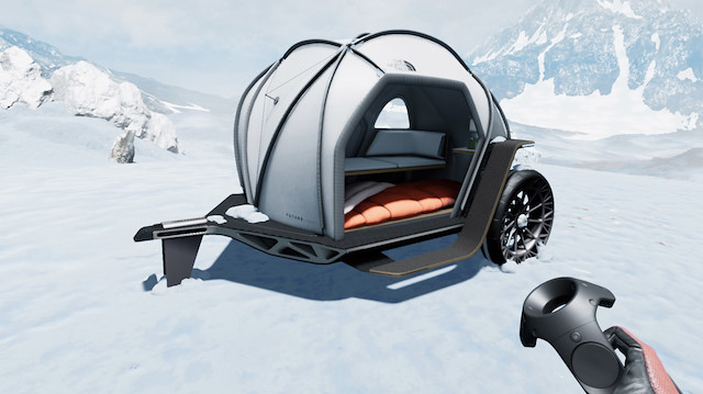 BMW Designworks ekibi tarafından tasarlanan çadırda iki kişi konaklayabiliyor.