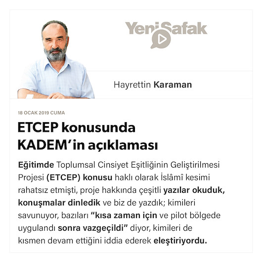 ETCEP konusunda KADEM’in açıklaması