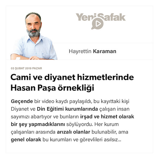 Cami ve diyanet hizmetlerinde Hasan Paşa örnekliği