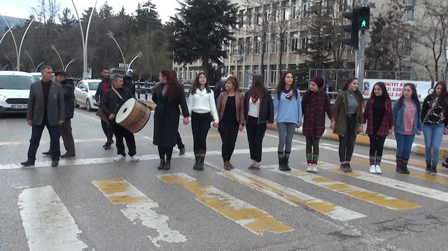 Yaya geçinde halay çekerek karşıya geçtiler