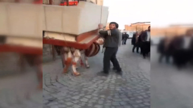 Eşeğe yüzlerce kilo ağırlığında ev eşyaları taşıttılar