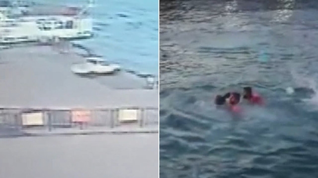 Aracın denize uçma anı ve yaşanan can pazarı kamerada