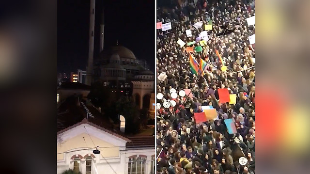 Taksimde toplanan kadın grupları ezanı ıslıkladı!