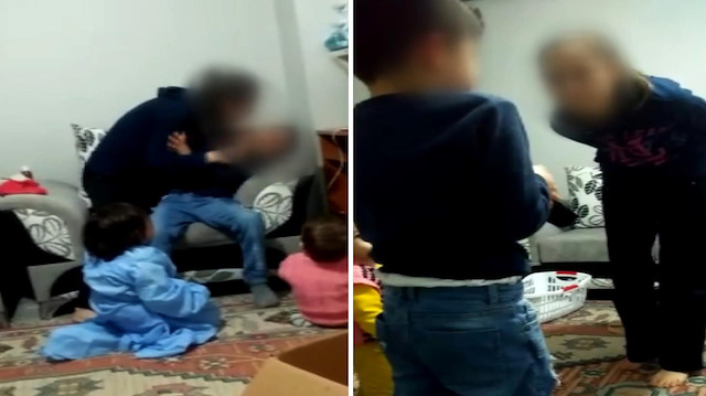 Acımasız kadından üvey oğluna şiddet kamerada