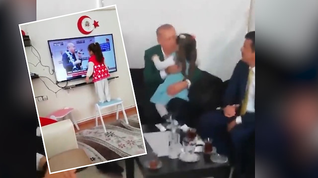 Cumhurbaşkanı Erdoğan kendisine ekrandan sarılan minikle buluştu