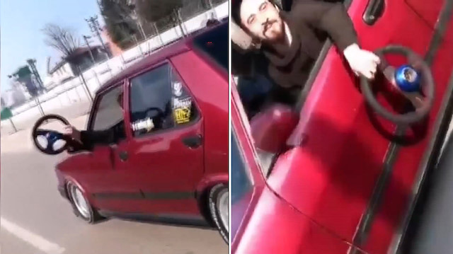 Bursada sürücü seyir halindeyken aracın direksiyonunu söktü