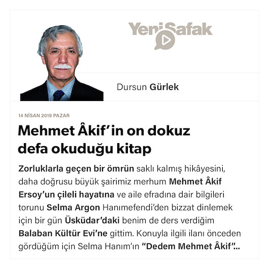 Mehmet Âkif’in on dokuz defa okuduğu kitap