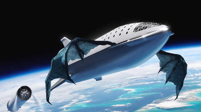 Starship'in ejderha kanadı takılmış hali için yapılan foto montaj.