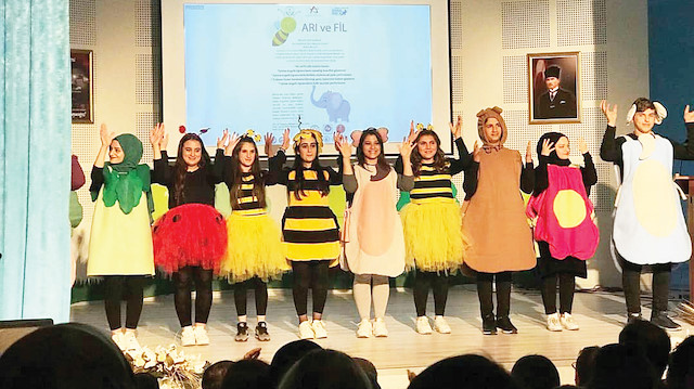 Oyunda öğrenciler, diyalogları işaret diliyle anlattılar.