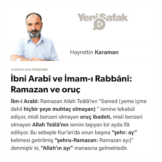 İbni Arabî ve İmam-ı Rabbânî: Ramazan ve oruç