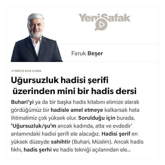 Uğursuzluk hadisi şerifi üzerinden mini bir hadis dersi