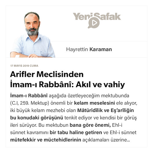 İmam-ı Rabbânî: Akıl ve vahiy