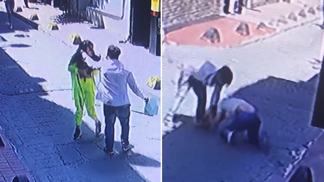 Beyoğlunda iki kadının darp edildiği anlar kamerada