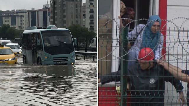 Pendik'te E-5 göle döndü, anaokulunda mahsur kalanlar tahliye edildi.