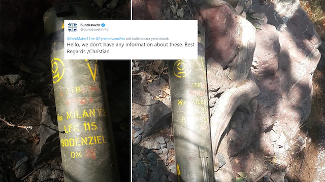 Ele geçirilen Alman menşeili tanksavar ve resmi hesaptan paylaşılan mesaj.