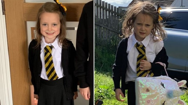 Okul öncesi ve sonrası 5 yaşındaki küçük kızın okuldaki ilk