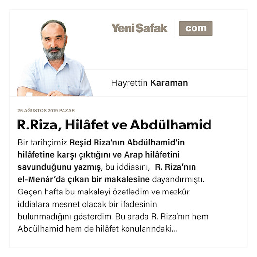 R.Riza, Hilâfet ve Abdülhamid