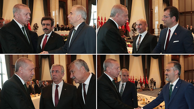 Erdoğan başkanlarla tek tek tokalaştı