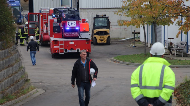 Firefighters arrive at the scene after an explosion at the Teutschenthal mine near Halle Germany