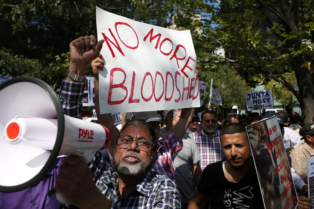 Muslim Americans protest Myanmar at UN headquarters