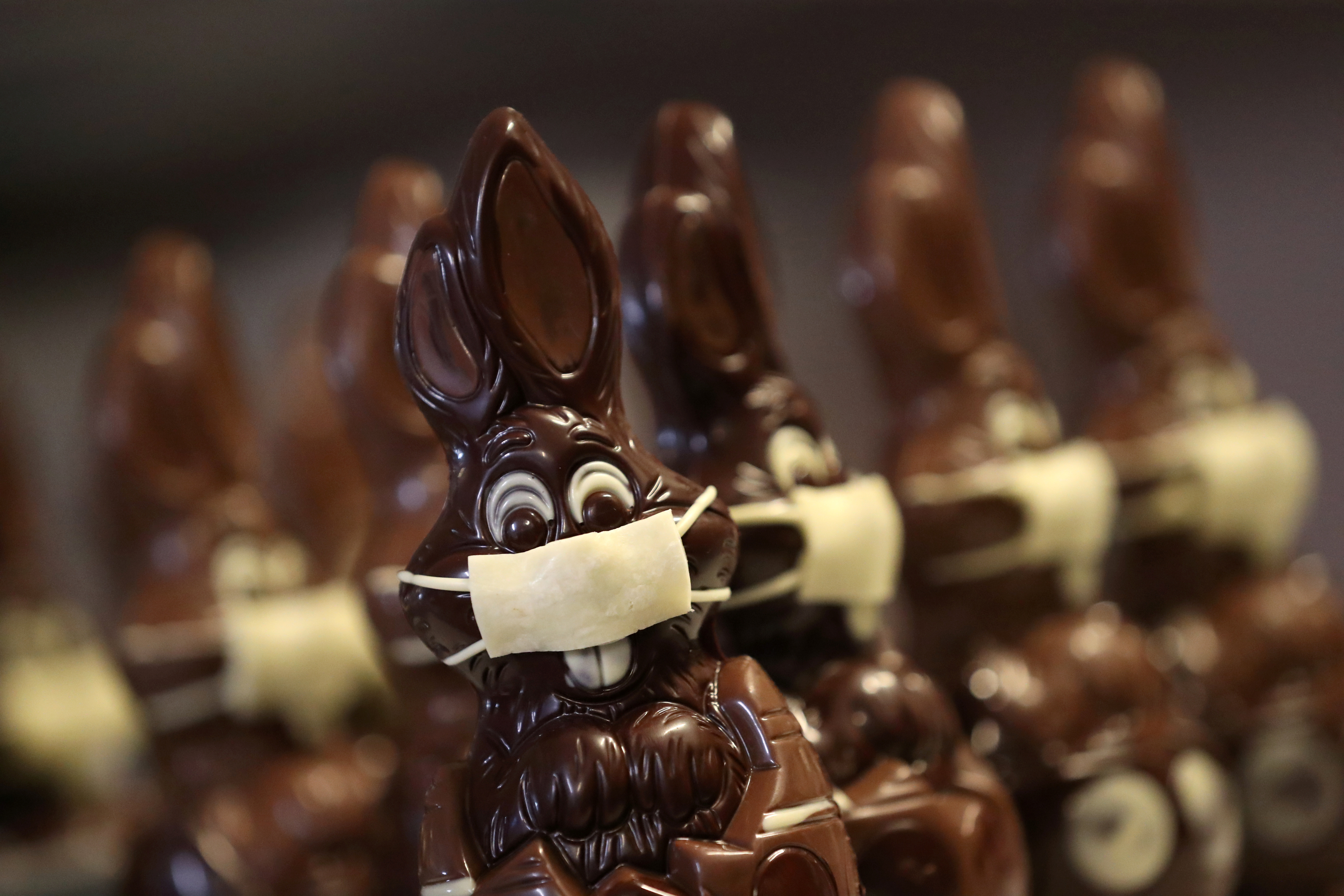 Not just people, chocolate Easter bunnies need to wear masks in Belgium too