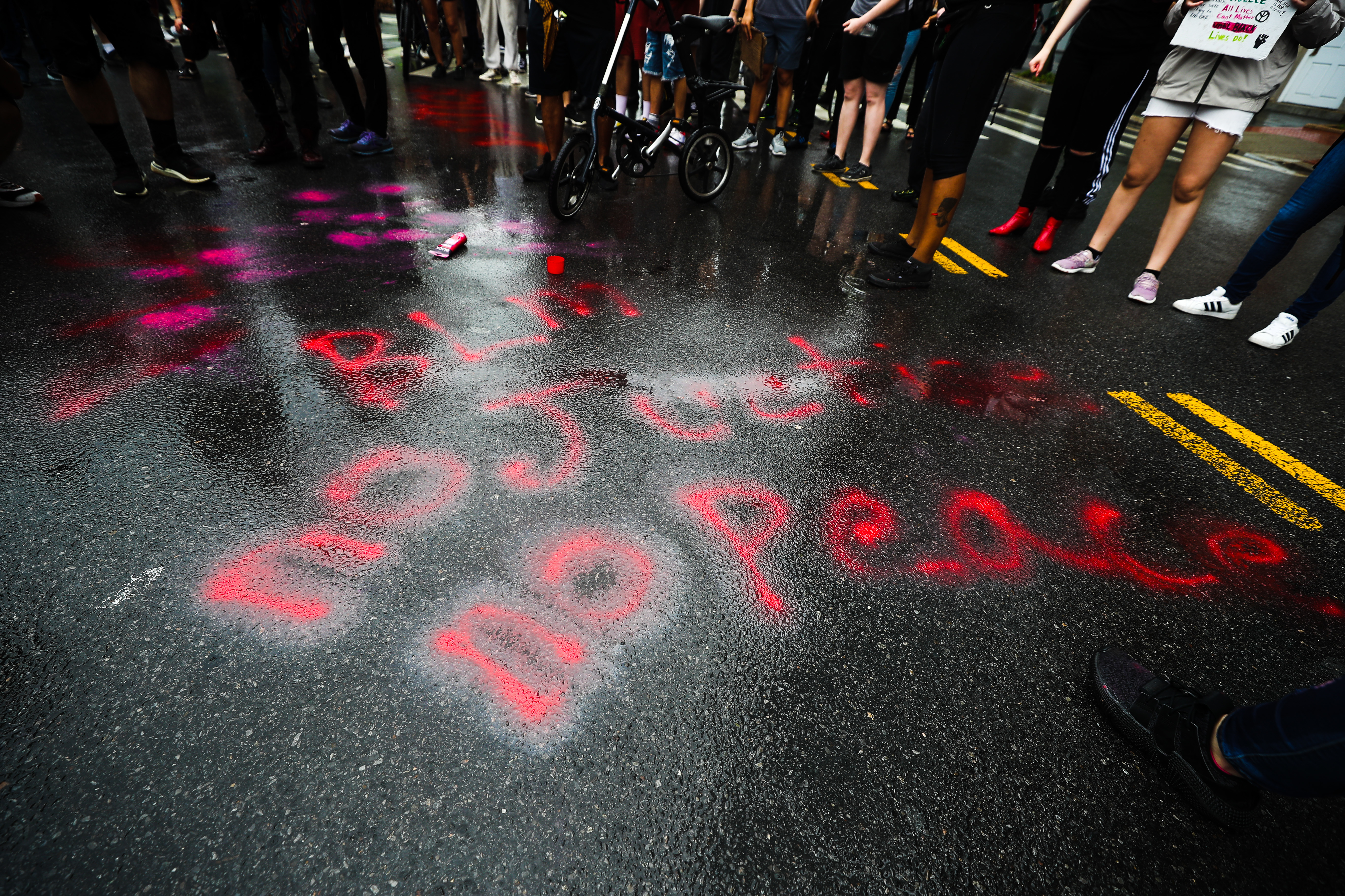 'Black Lives Matter' protestors spill red paint on streets in Financial District in NYC